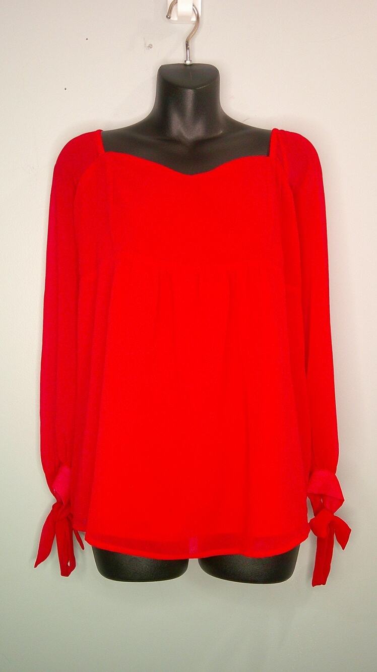Isabel by Ingrid & Isabel Red Blouse Women’s Large Sweetheart Neck, Tie Sleeves
